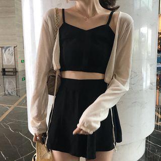 Spaghetti Strap Cropped Top / Skorts / Light Jacket / Set