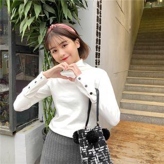 Mock-turtleneck Long-sleeved Sheath Slim T-shirt