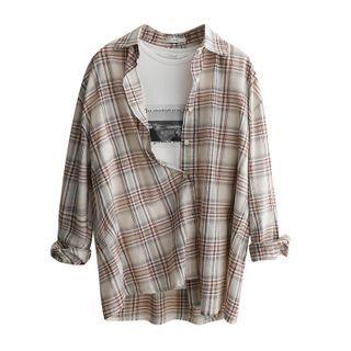 Plaid Oversize Shirt Light Khaki - One Size