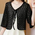 Elbow-sleeve Tie-front Lace Jacket