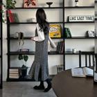 Shirt-panel Ruffle-hem Tweed Long Dress
