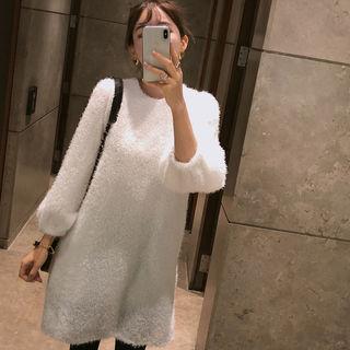 Tie-back Balloon-sleeve Fluffy Dress Ivory - One Size