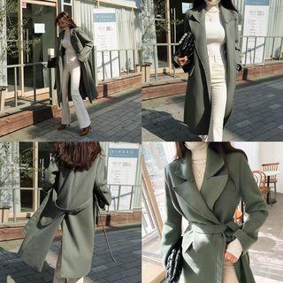 Peak-lapel Woolen Wrap Coat