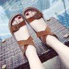 Faux-suede Cross-strap Flat Sandals