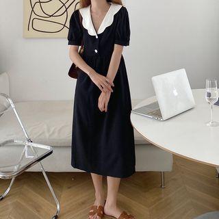 Short-sleeve Scalloped Collar A-line Midi Dress
