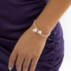 Faux Pearl Rhinestone Wrap Around Open Bangle 1100 - Silver - One Size