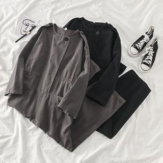 Plain Long-sleeve Denim Jumpsuit
