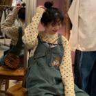 Patterned Knit Sweater / Bear Embroidered Corduroy Dungaree Pants