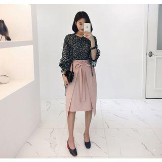 Wrap-front Tie-waist Midi Skirt