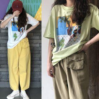 Short-sleeve Printed T-shirt / Wide Leg Pants
