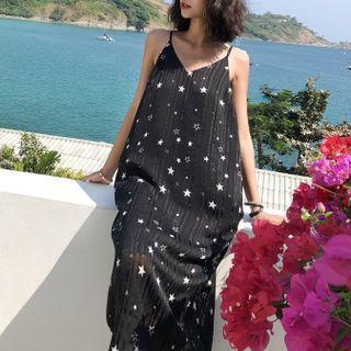 Spaghetti Strap Starry Print Midi A-line Dress