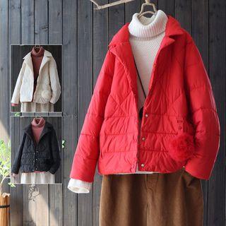 Pom Pom Accent Buttoned Padded Jacket