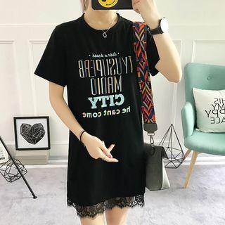 Lettering Lace Underlay T-shirt Dress