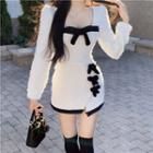 Long-sleeve Knit Ribbon Bodycon Dress