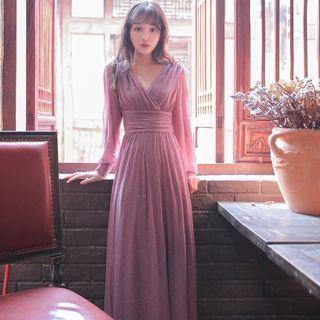 Long-sleeve Draped Maxi Dress