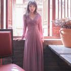 Long-sleeve Draped Maxi Dress