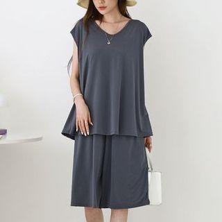 Set: Cap-sleeve Flared T-shirt + Culottes