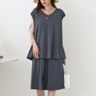 Set: Cap-sleeve Flared T-shirt + Culottes