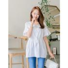 Plus Size Tasseled Tie-neck Lace-trim Tunic
