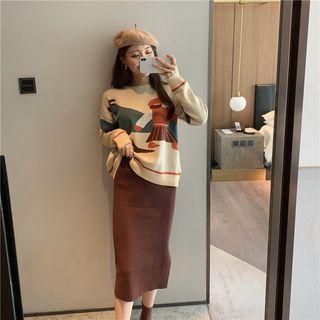 Set: Jacquard Sweater + Midi Skirt