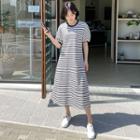 Puff-sleeve Stripe Long T-shirt Dress