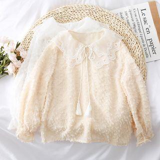 Mesh-collar Fringed Blouse