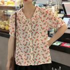 Collared Floral Print Chiffon Blouse