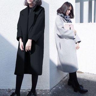 Lapel Collar Single-button Plain Woolen Coat