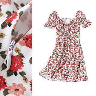 Retro Floral Print Puff Sleeve Dress