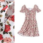 Retro Floral Print Puff Sleeve Dress