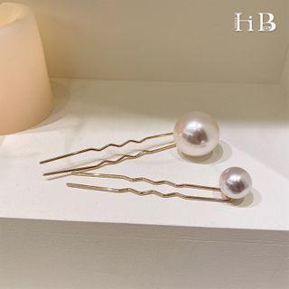 Faux Pearl Hair Stick Set Of 2 - Big Faux Pearl & Small Pearl - White - One Size