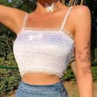 Lace Trim Crinkle Cropped Camisole Top
