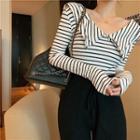 Dual-collar Boatneck Striped Top