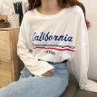 Long-sleeve Lettering Printed T-shirt White - One Size