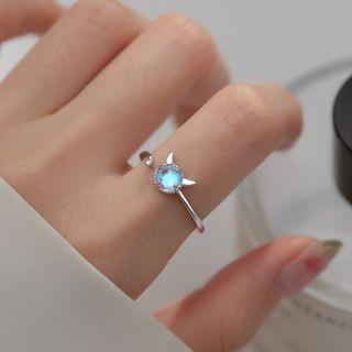Sterling Silver Devil Open Ring S925 Silver - Light Blue Rhinestone - Silver - One Size