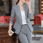 Plaid Blazer / Straight Leg Pants / Set