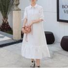 Tie-cuff Short-sleeve Midi Shirtdress