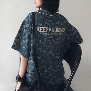 Short-sleeve Letter Embroidered Denim Baseball Jacket
