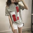 Patched Short-sleeve Distressed T-shirt