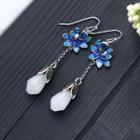 Flower Faux Gemstone Alloy Dangle Earring Cp629 - 1 Pair - Silver & Blue - One Size