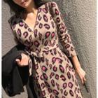 Leopard Print V-neck Maxi Knit Dress