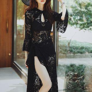Set: Lace Cover-up + Bikini Top + Bottom
