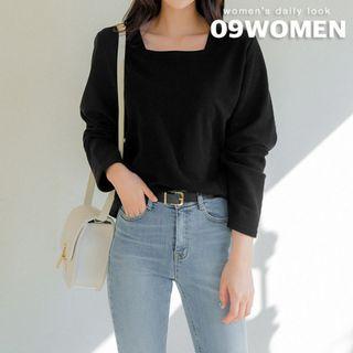 Plus Size Square-neck Plain Top