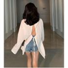 Plain Long-sleeve Tie-back T-shirt