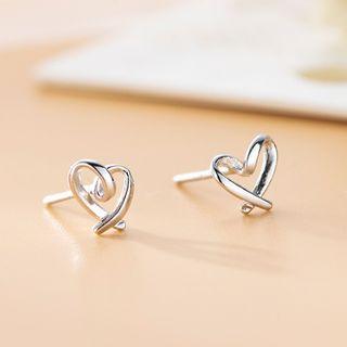 925 Sterling Silver Heart Earring 1 Pair - R416 - One Size