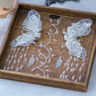 Set Of 4: Beaded Headpiece + Drop Earring Set Of 4 - White - One Size