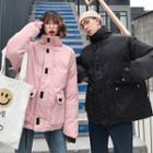 Couple Matching Lettering Zip Puffer Jacket