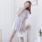Set: Short-sleeve Lace Top + Lace Wide Leg Shorts