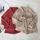 Set: Striped Long-sleeve Blouse + High-waist Wide-leg Shorts