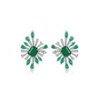 Simple Bright Geometric Earrings With Green Cubic Zirconia Silver - One Size